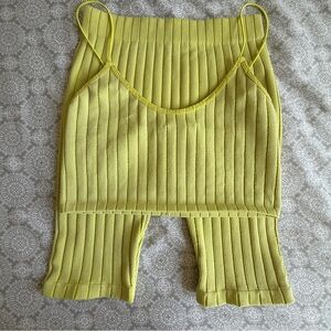 Zara Ribbed Knit Lime Yellow Crop Top & Shorts Set Size Top M/L - Bottoms XS/S